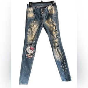 Hello Kitty Blue Distressed Skinny Jeans